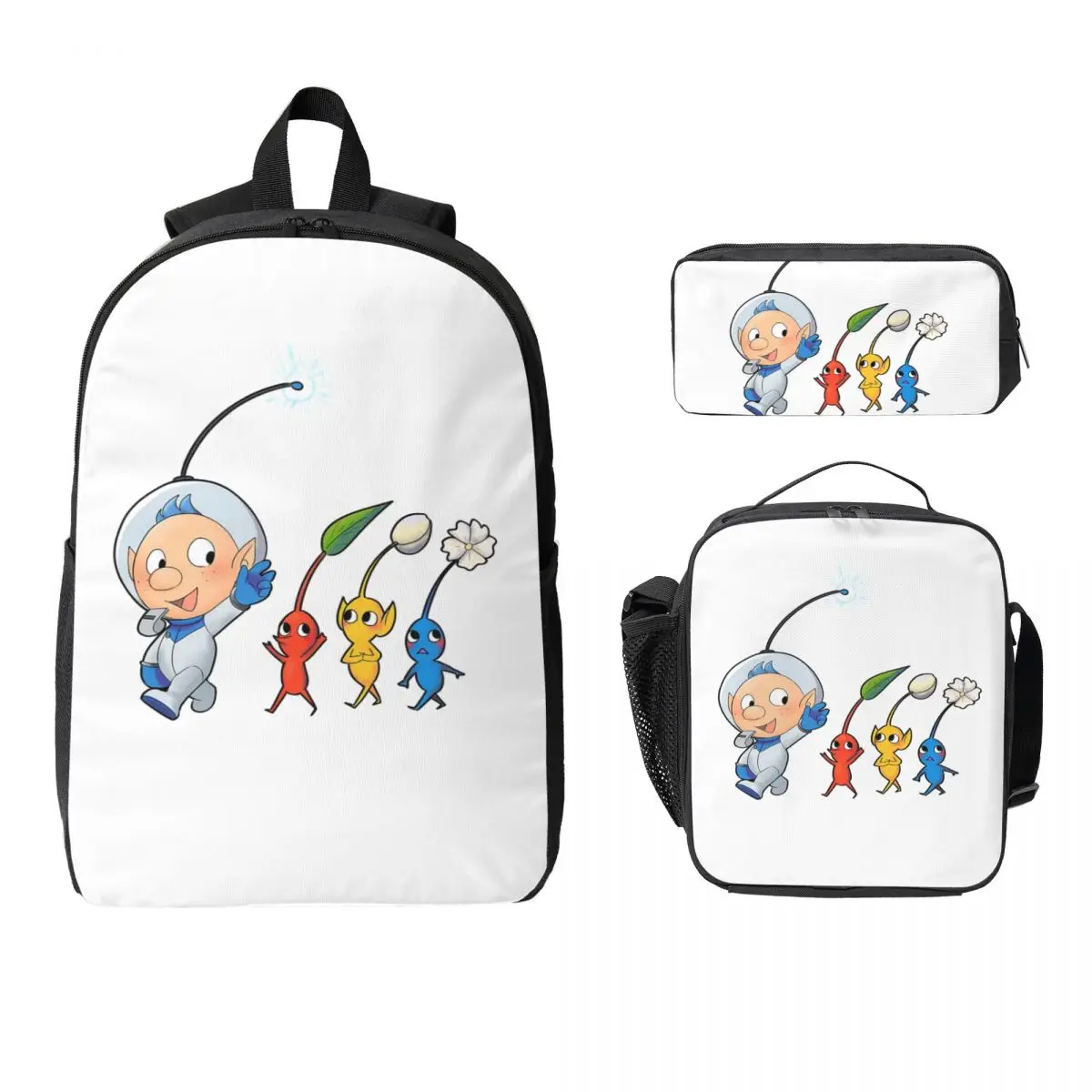 

Рюкзак Pikmin, студенческий рюкзак для мальчиков и девочек, школьная сумка, компьютерные сумки на плечо, 3 шт., изолированная сумка для обеда, пенал