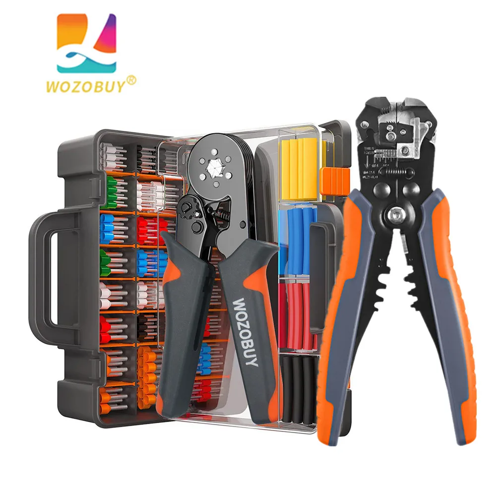 WOZOBUY Insulated Wire Terminals Ratcheting Ferrule Crimper Tool HSC8 6-6A - 24-10AWG Wire Stripper,Wire Terminals Crimper Kit