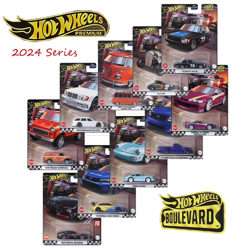 Mattel Hot Wheels 1/64 Boulevard 2024 Series Mazda 323 Gtr Ford Transit Supervan Mbk Van coche coleccionable juguetes vehículo fundido a presión