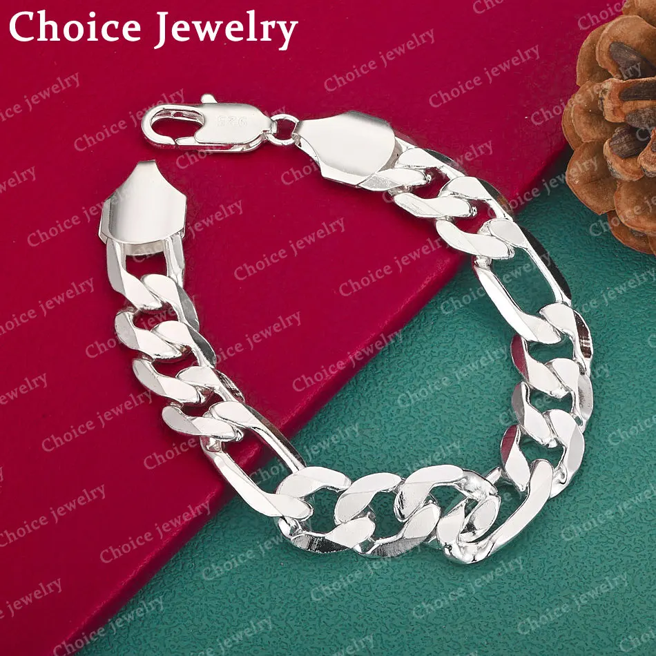 925 Sterling Silber 12mm Geometrie-Kettenarmband für Damen und Herren, Modeschmuck, Party- und Verlobungsaccessoires
