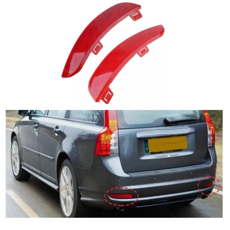 Car Rear Bumper Reflector Side Light Reflective Warning Strips 30763345 30763346 For Volvo S40 V50 2007 2008 2009 2010 2011 2012