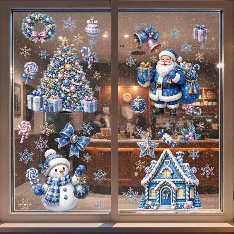 Removable Christmas PVC Static Sticker Santa Elk Window Stickers Beautify Snowflake Wall Decals New Year Party Glass Dress Up