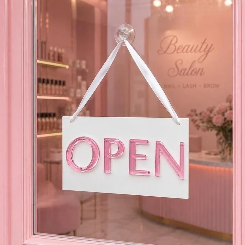Custom Open Closed Acrylic Door Sign, Waterproof Double Sided Hanging Business Sign, Decorative Storefront Plaque for Cafe,Salon