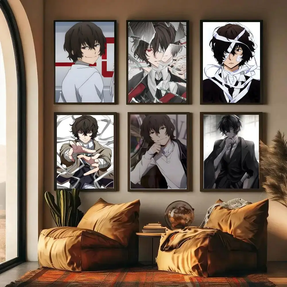 Anime B-Bungo Stray Dogs O-Osamu Dazai Poster Self-adhesive Art Waterproof Paper Sticker Coffee House Wall Decor