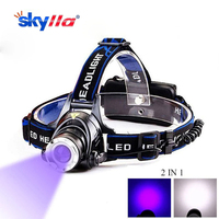 Powerful White/395nm UV Light Headlamp Zoom LED Headlight USB Rechargeable Waterproof Front Head Lamp For Camping Self Defense