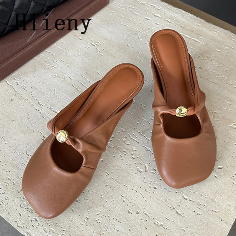 

Hlieny/Новые весенние женские тапочки с металлической пряжкой и квадратным носком, пикантные шлепанцы на тонком низком каблуке, шлепанцы для выпускного вечера, модельные туфли-лодочки, Zapatos De Mujer