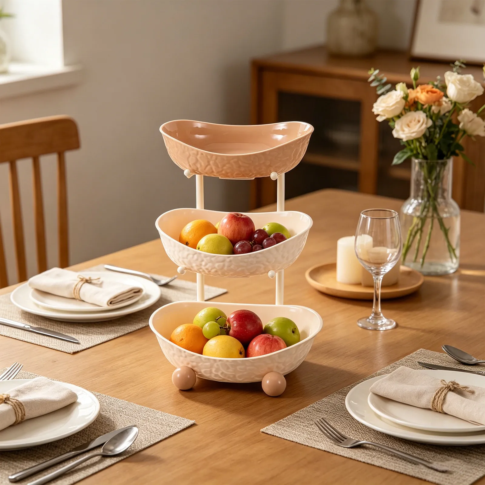 3 Tier Fruit Basket for Kitchen Countertop Metal Stand Tiered Organizer Rack for Fruit Vegetable Display Snack Dessert Holder