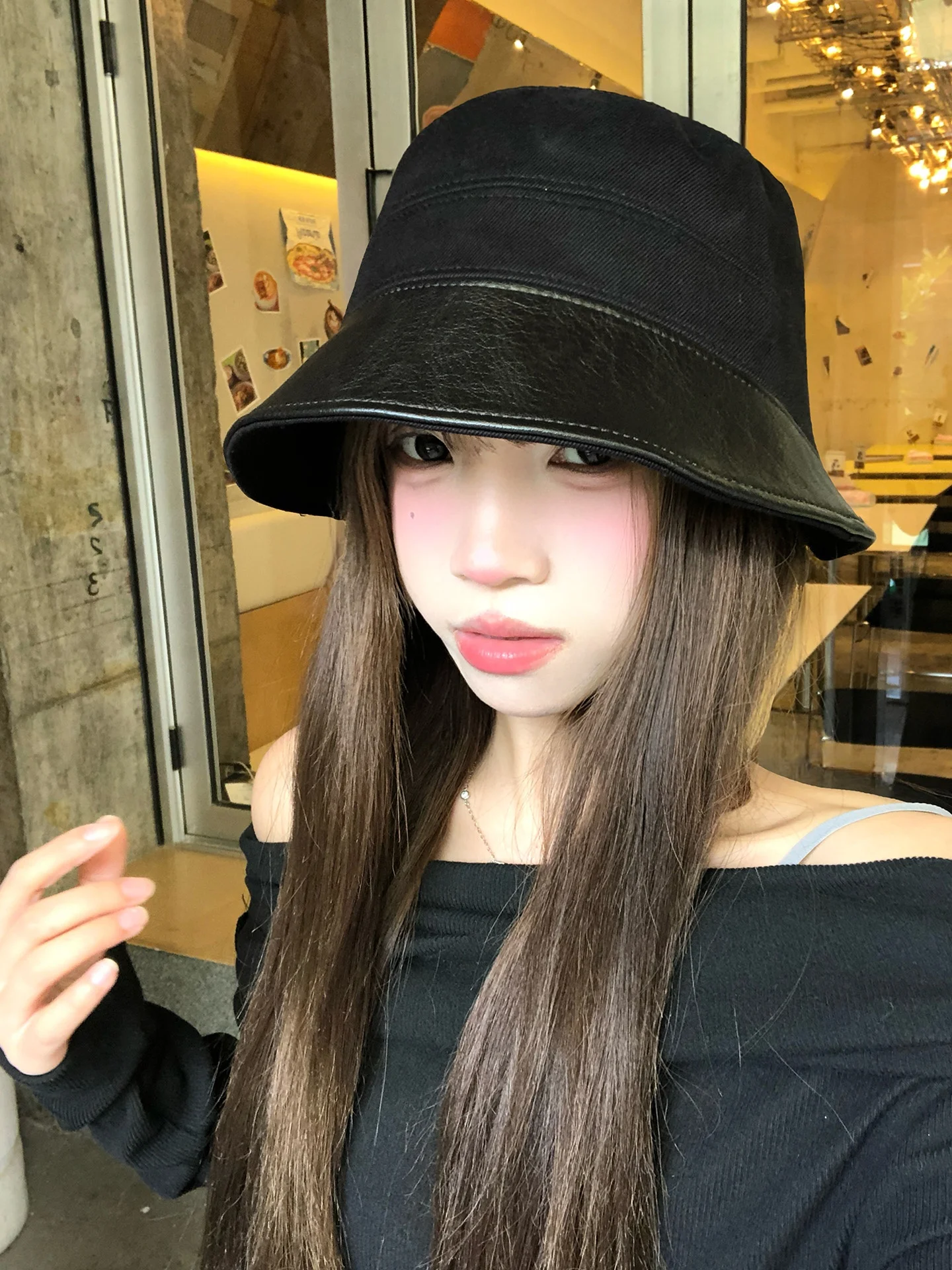 Retro Black Fisherman's Hat Women's Autumn Winter Wide Brim Large Head Size Bowl Hat Fashionable Face Slim Bucket Hat
