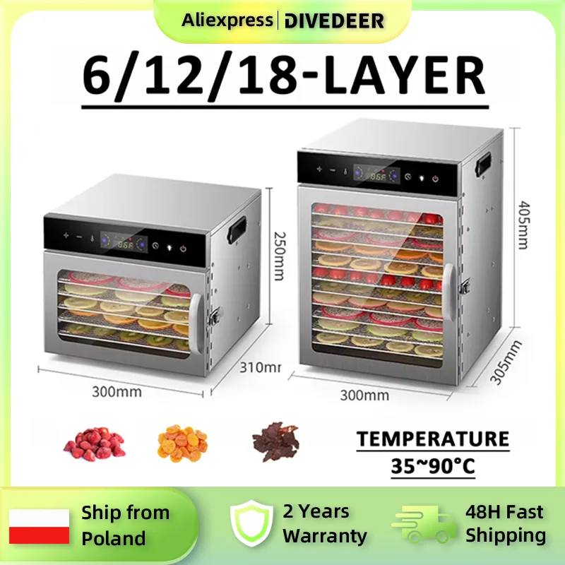 DIVEDEER Déshydrateur alimentaire 6-18 niveaux : multifonctionnel pour les légumes, séchage à l'air domestique amélioré avec une efficacité améliorée