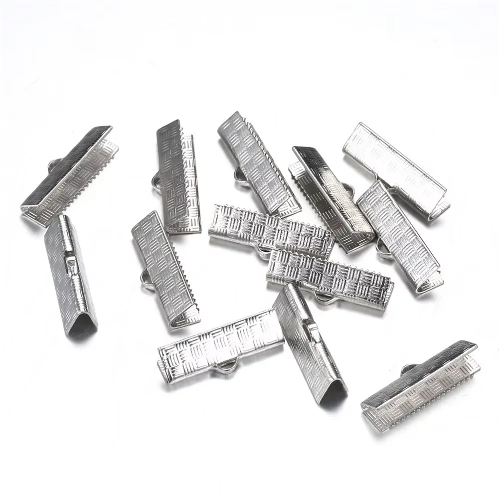 20Pcs/lot Wholesale Stainless Steel Fastener End Clamps Crimp Beads For Jewelry DIY Making Square Clip Connector