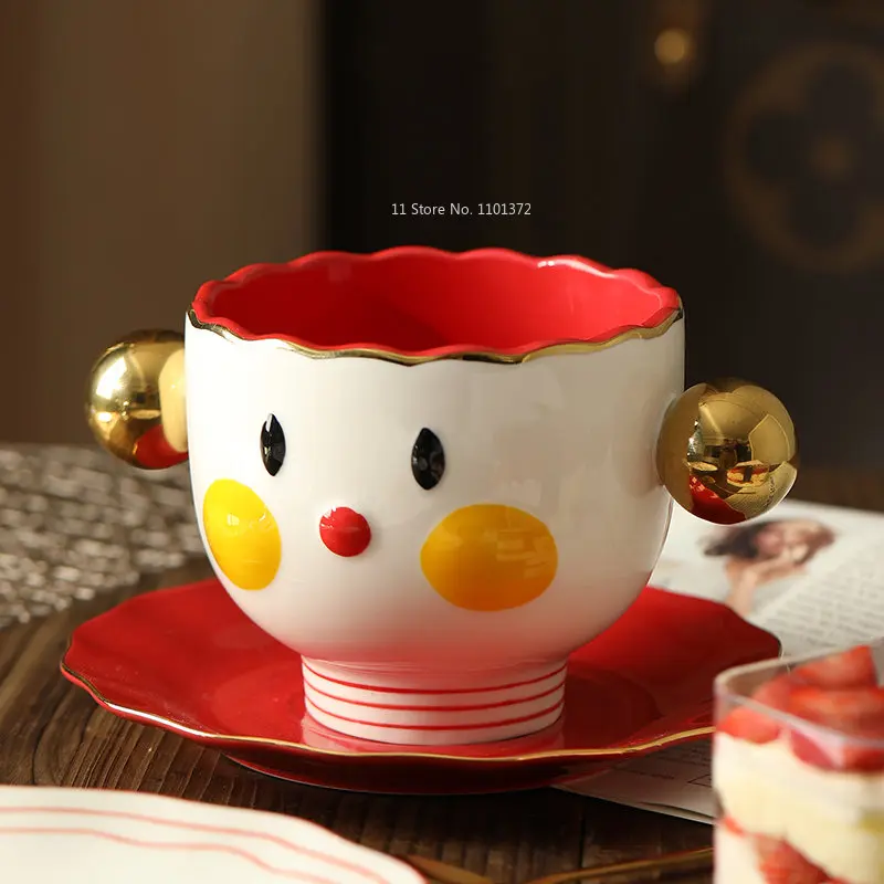 Cute Breakfast Bowl and Plate Set Good-looking Household Ceramic BowlCartoon Milk Oatmeal Cup Afternoontea Snack Tray Coffee Cup