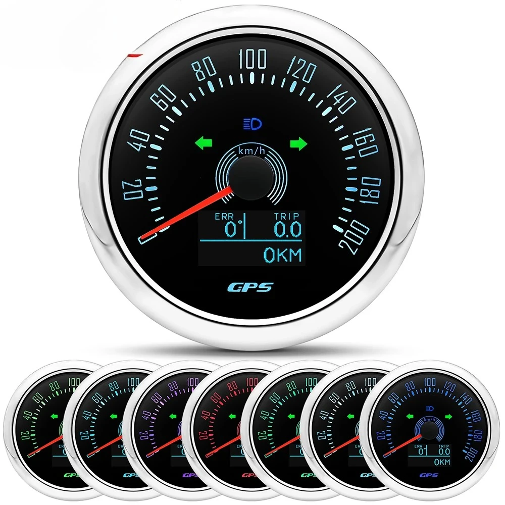 

85MM Digital GPS Speedometer 0-160MPH 0-200KMH Speed Meter With GPS Antenna For Car Marine Boat 7 Color Backlight Speed Gauge