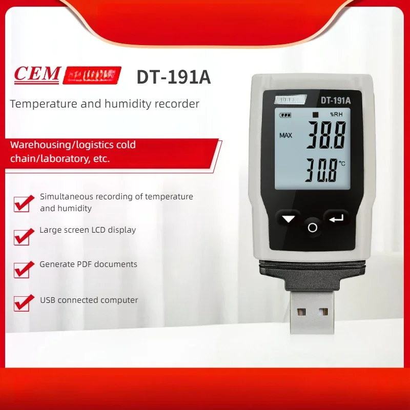 Cem high-precision temperature and humidity data logger, air temperature and humidity tester dt-191a