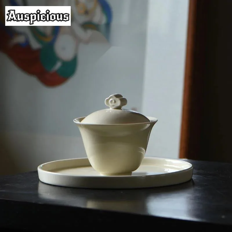 170ml Antique Honey Gray Color Gaiwan Boutique Auspicious Clouds Soupers with Lids Tea Tureen Tea Making Cover Bowl Cafes Craft