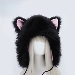 Gorros de zorro con orejas de gato esponjoso Kawaii, gorro de Anime divertido, felpa de piel sintética, animales lindos, accesorios de Cosplay de actuación, sombreros de fiesta de disfraces