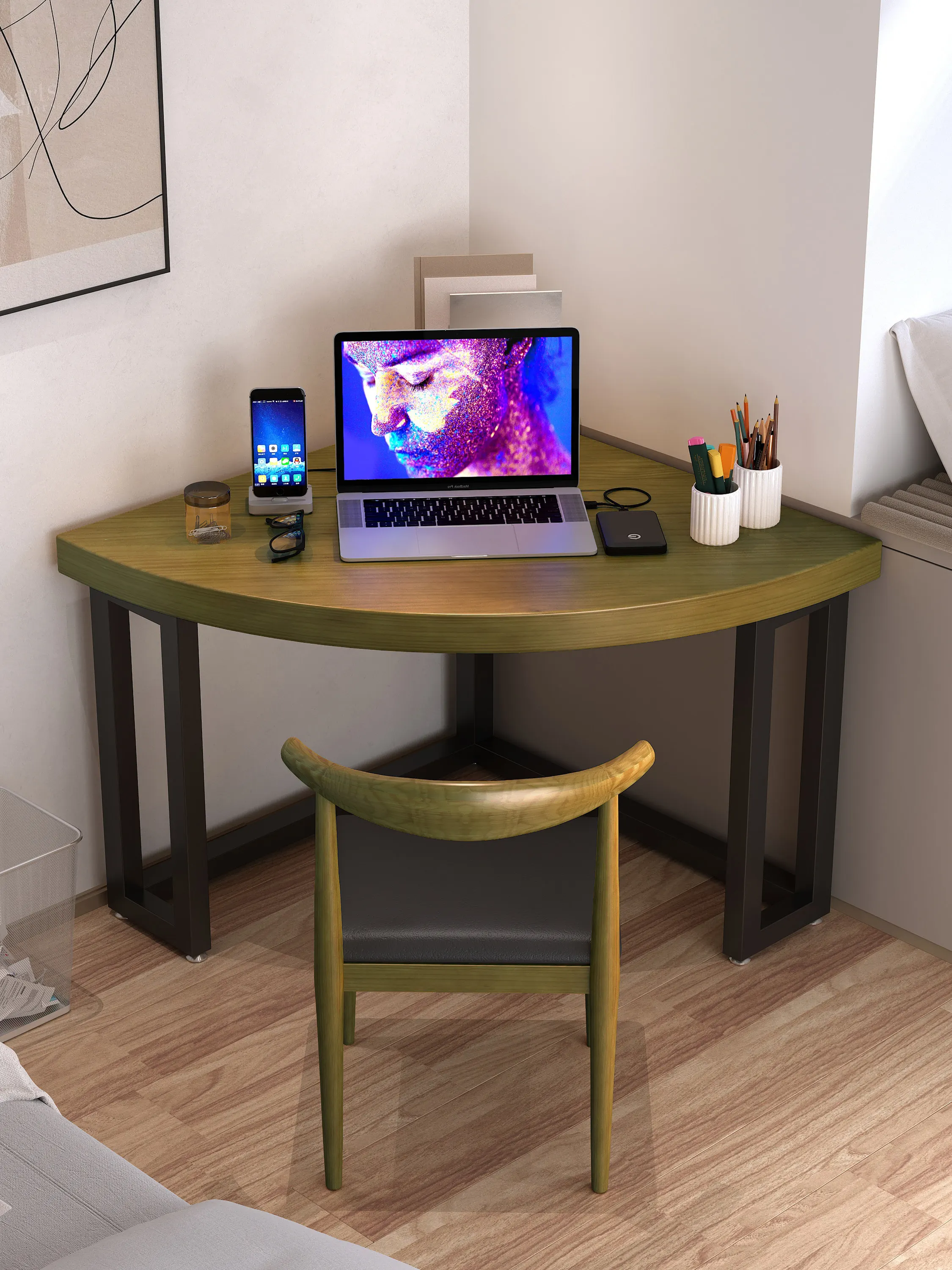 solid wood desk triangle writing table small apartment computer desk bedroom home desk corner table