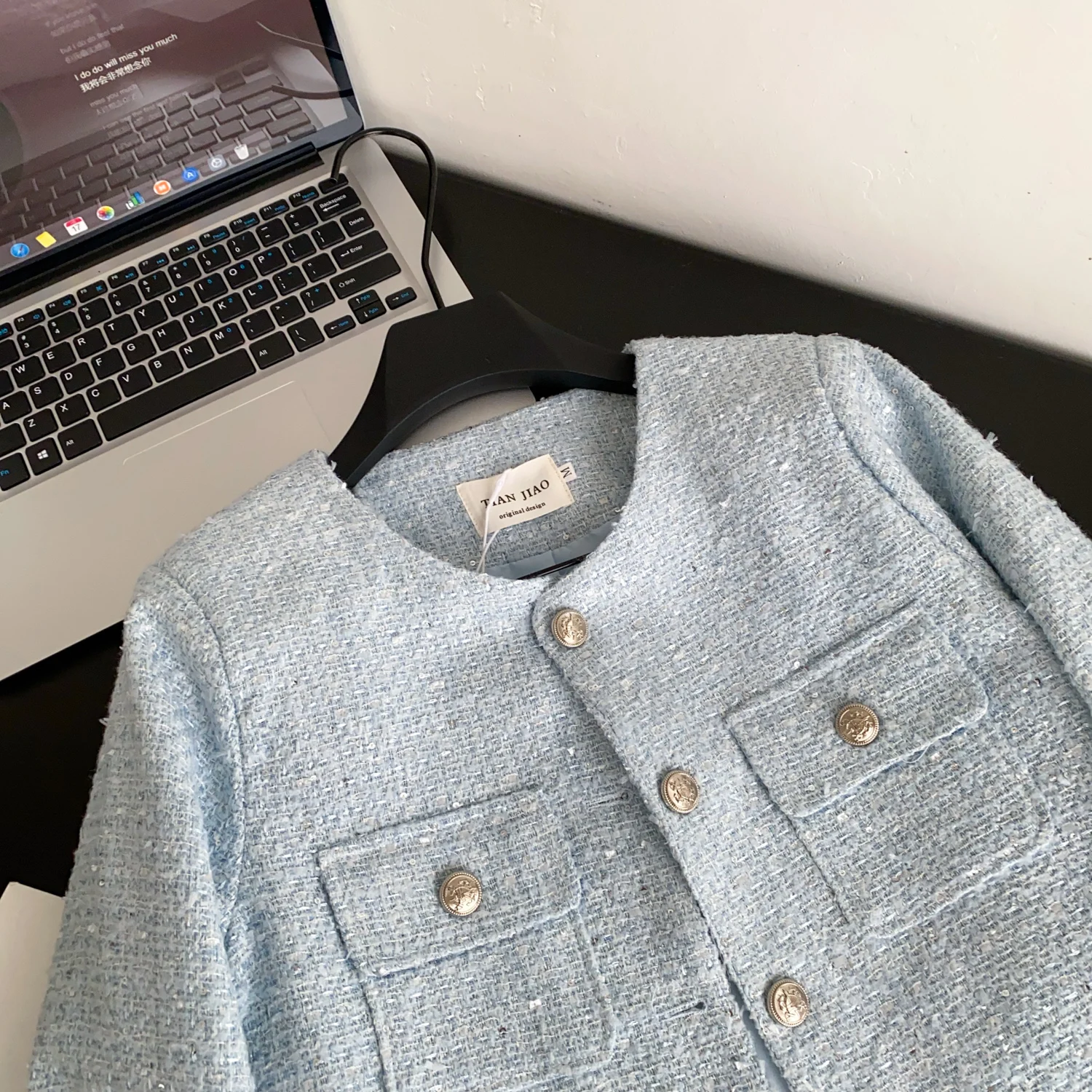 معطف مزاجه قفل معدني أنيق للنساء لخريف وشتاء جديد على الطراز الفرنسي سترات واحدة الصدر بجيوب ورقبة دائرية #4