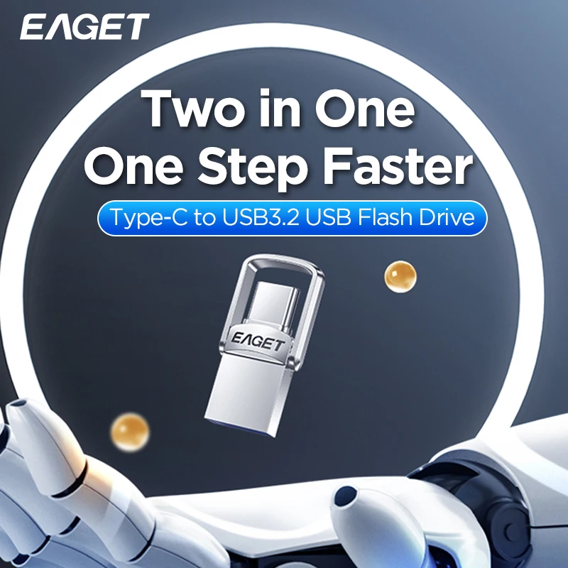 Eaget USB 3.2 Flash Drive 2 in 1 Mini USB and Type C Pen Drive 32GB 64GB 128GB Pendrive Memory Stick Flash Disk for PC Phone