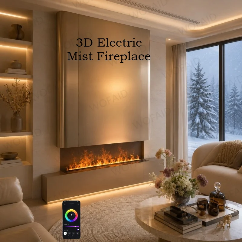 150cm 3D Electric Mist Fireplace Insert No Heating Function WiFi Control effect fire place mist fire box for Office Decor