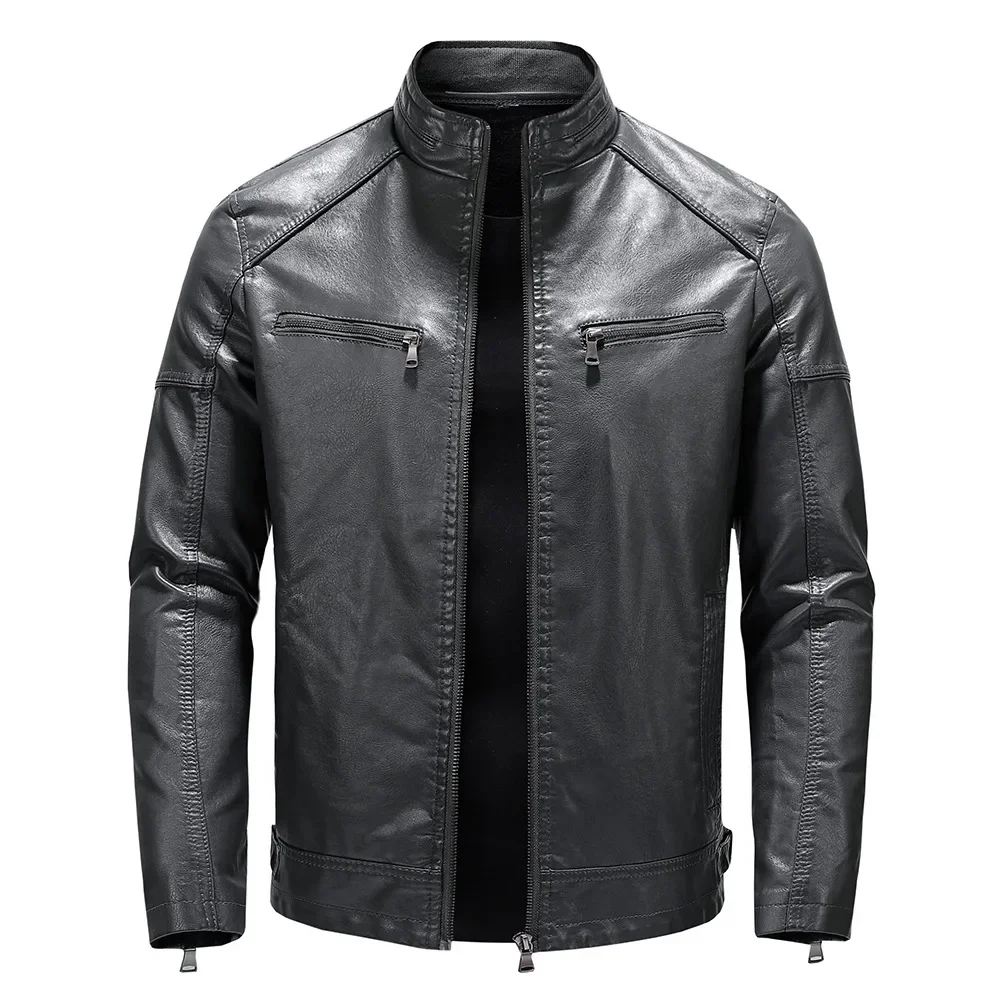 Chaqueta de cuero PU para hombre, chaqueta de estilo corto con cuello levantado, para motocicleta, juvenil, nueva colección, otoño e invierno, 2024