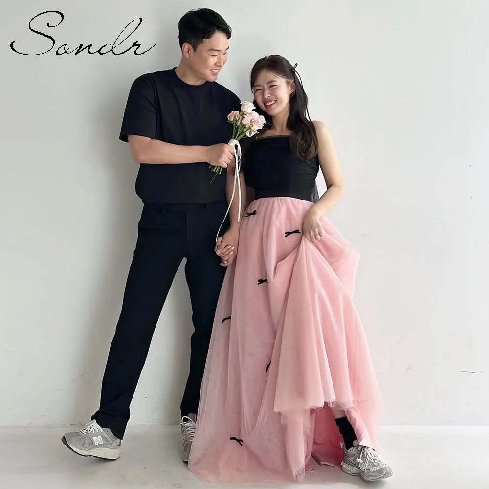 

Sondr Korean Evening Party Dresses Strapless Black and Pink Reception Dresses Customized Wedding Snap Dresses Party Gown