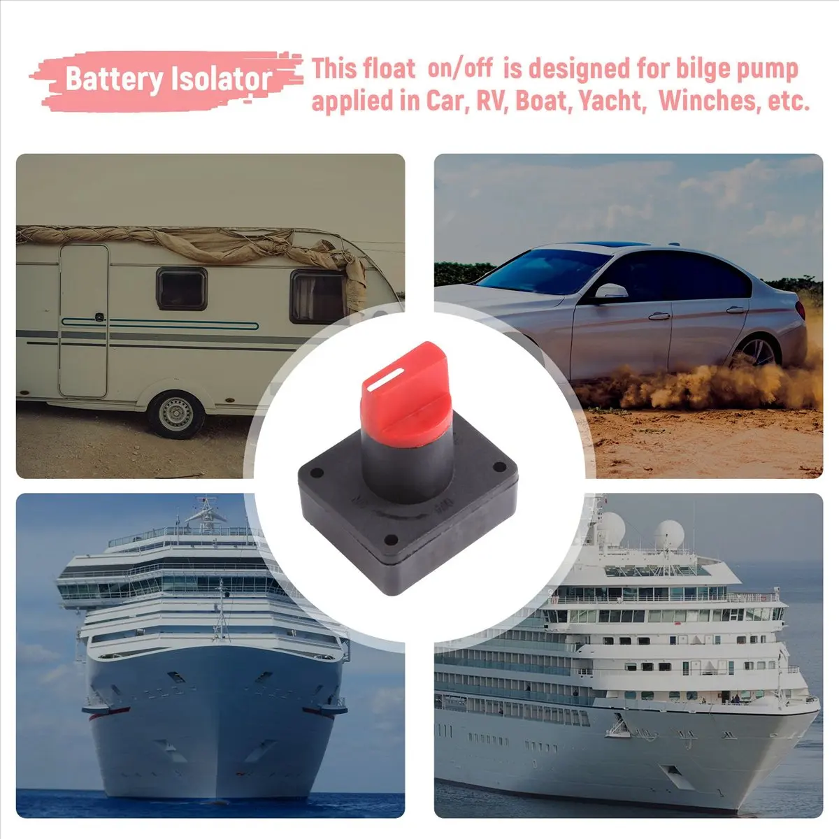 A003 Battery Switch Power Disconnect Switch Rotary Isolator Cut OFF Switch for Car Boat Marine Van Truck Rv ATV Caravan (Type J