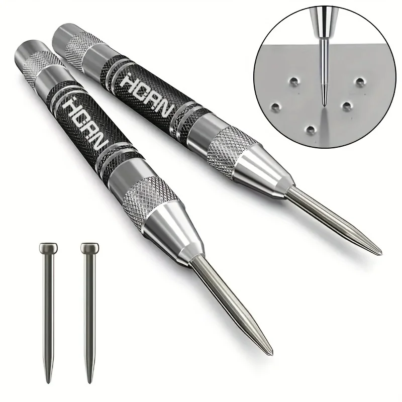 Adjustable spring metal drilling tool with a super strong alloy tungsten steel tip center punch for woodworking and marking