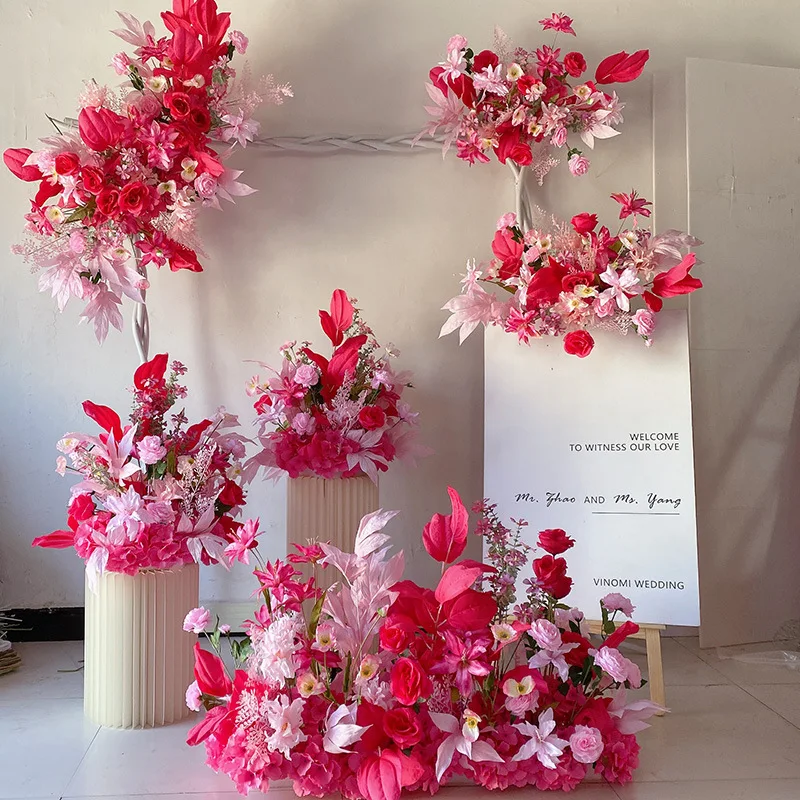 Wedding Arch Arrangement Artificial Flowers Decoration Road Leading Flower Ball Ground Flower Row Decor Photo Props Stage Decor