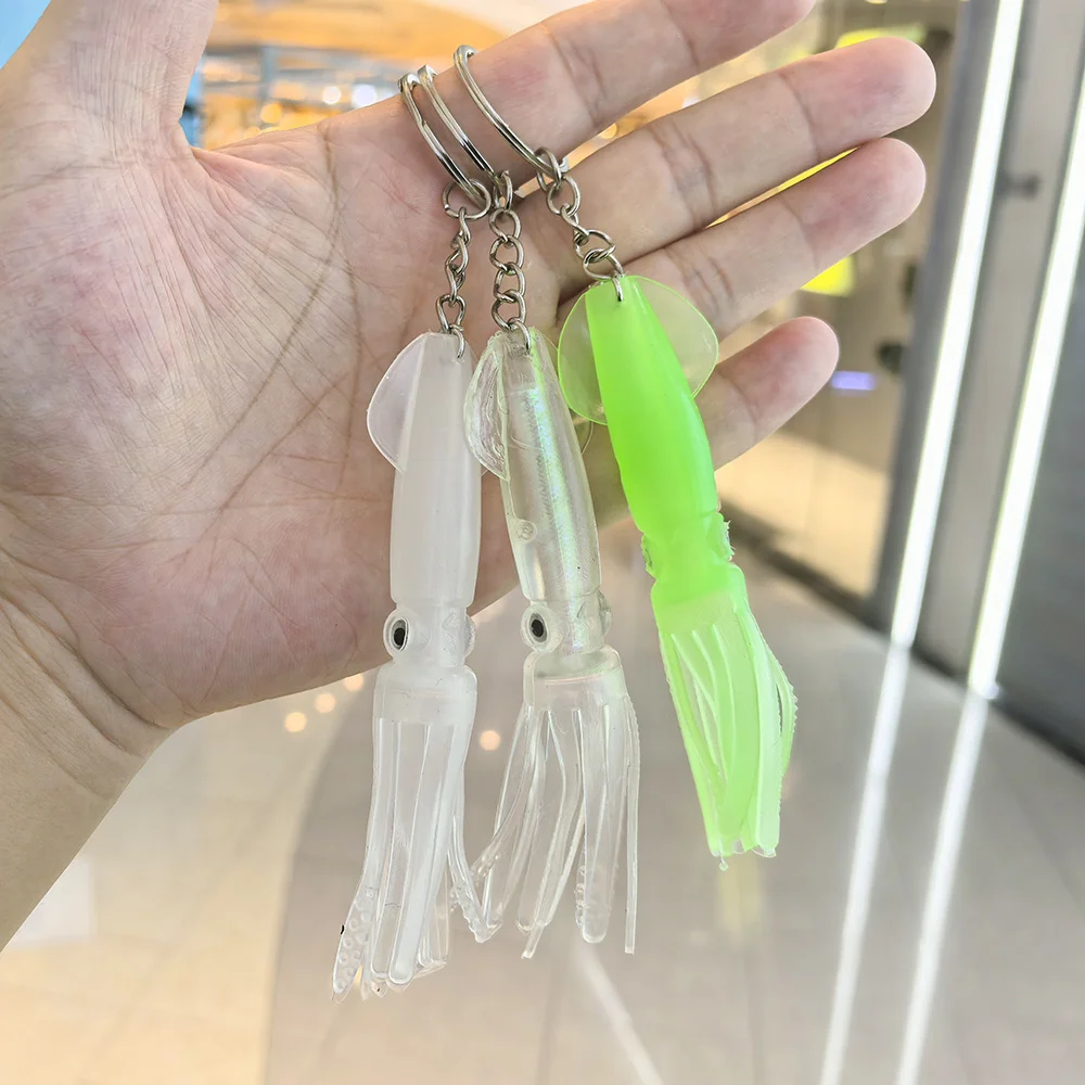 Luminous Transparent Simulation Squid Keychain Soft Rubber Realistic Funny Mini Ocean Animal Pendant Key Ring Novelty Party Gift