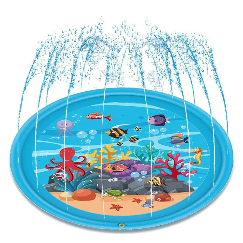 

67in Inflatable Spray Pool Sea World Pattern Splash Pad Outdoor Sprinkler for Kids Children Water Play Mat Non Slip