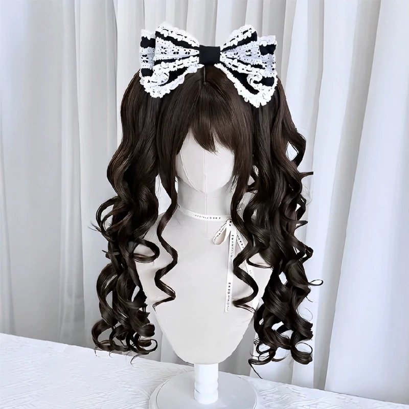 Synthetic Cosplay Women Wigs with Hair Bangs 20inch Black Blonde Wig with Double Wavy Curly Ponytail for Women Daily Cosplay Use