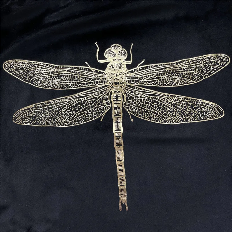 Hot Selling Insect Dragonfly Foil Printing Velvet Garden Cushion Cover Gold Stamping Throw Pillowcase Chair Cushion Cover