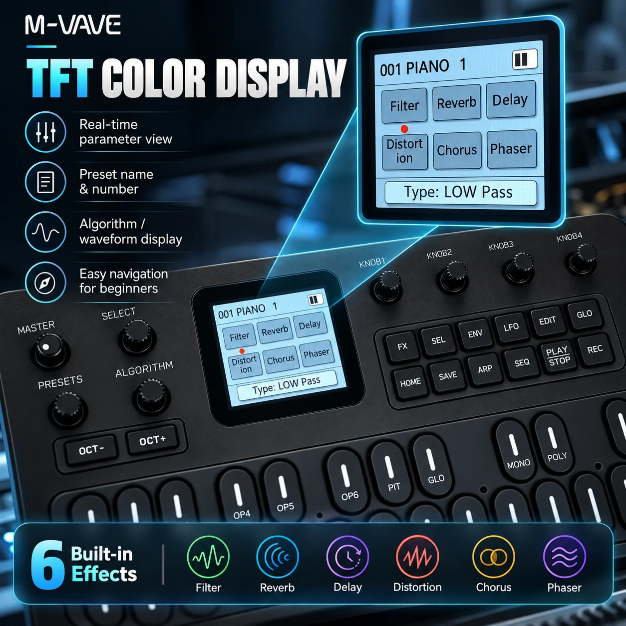 M-VAVE FM-1 Handheld FM Synthesizer 27-Key Portable Sound Source 128 Presets Built-in Speaker Bluetooth MIDI Keyboard Black