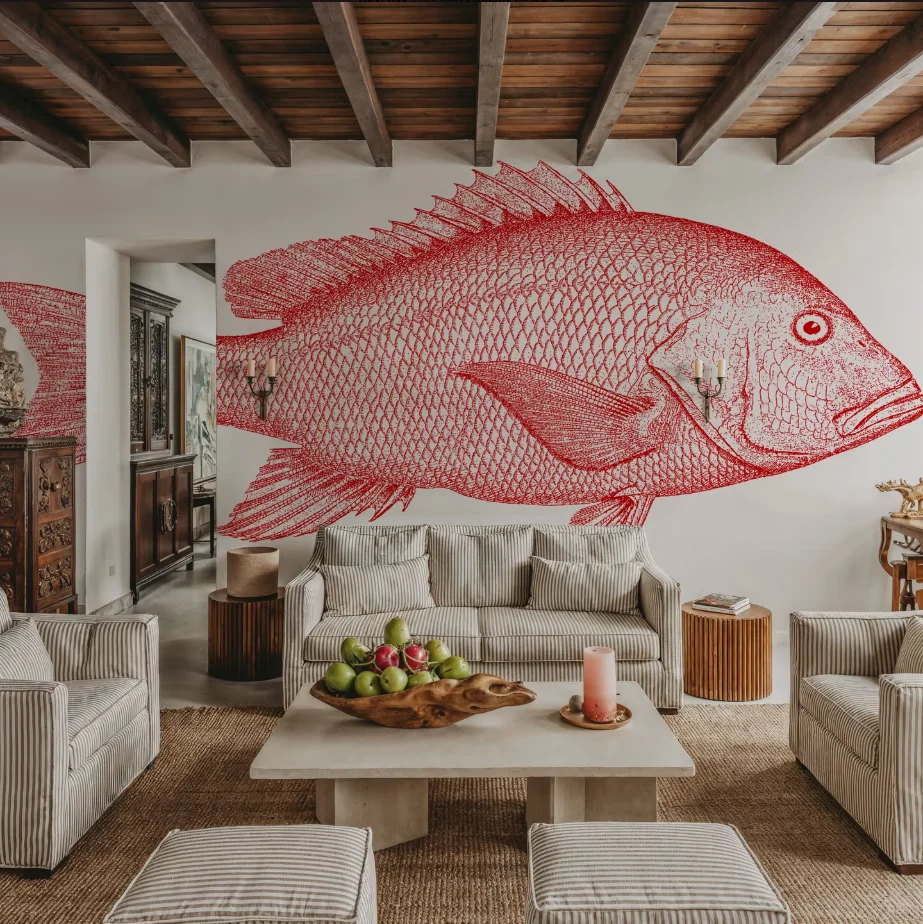 Custom wallpaper hand-painted carp fish scale texture decoration drawing lobster sketch background living room bedroom 3d mural