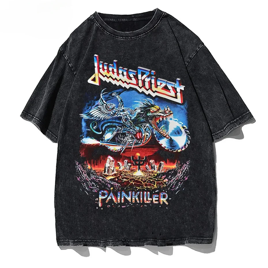 Men T-shirt Metal Punk Band Judas Priest Painkiller Short Sleeve Streetwear Harajuku Casual Plus Size Cotton Tops Y2k Clothing