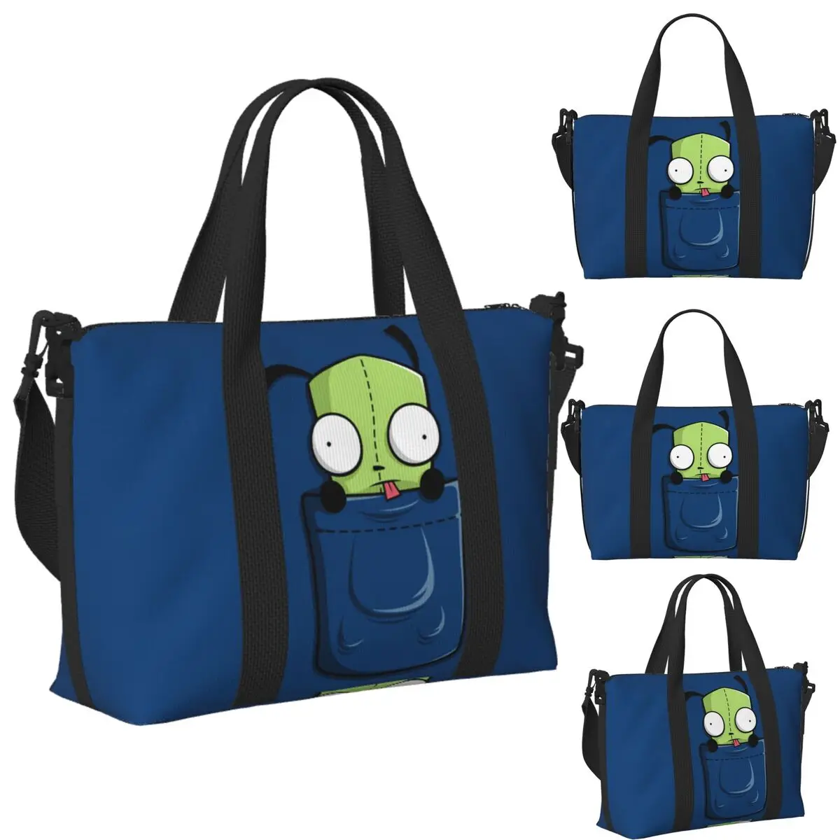 

Pocket Spare Parts Invader Zim Gir Beach Travel Bag Large Capacity Tote Bags for Gym Sport Women Shopping Duffle Shoulder Bag