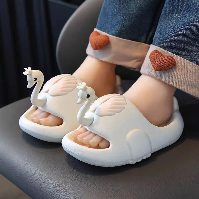 2026 New Girls Slippers EVA Cartoon Cute Little Swan Clogs & Mules Children Non-slip Indoor Slippers Cool Slides