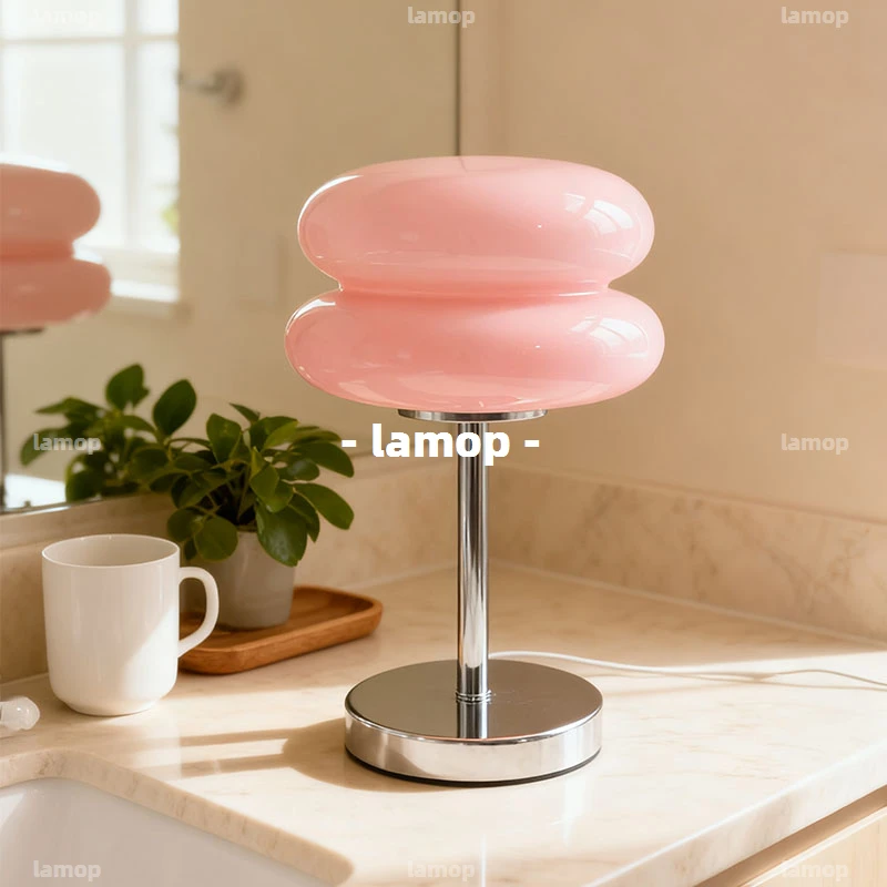 Cream Retro Bedside Table Lamp Mid‑Century Danish Bauhaus Designer Ambient Decor Light Bedroom Indoor Shelf Decor