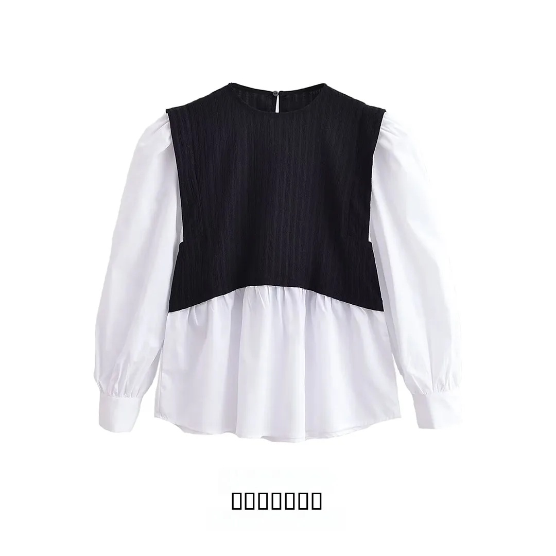 

KASLEAD New Women's Faion Color Blo Patchwork Top Polyester Fiber Long Sve round Ne Regular Fit Winter Collection