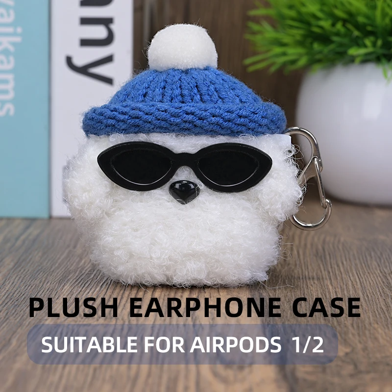 

Plush Case cover Compatible with Apple Airpods 1/2 Handmade Knitted Cartoon Creative Funny Cute earbuds Headphone Cases