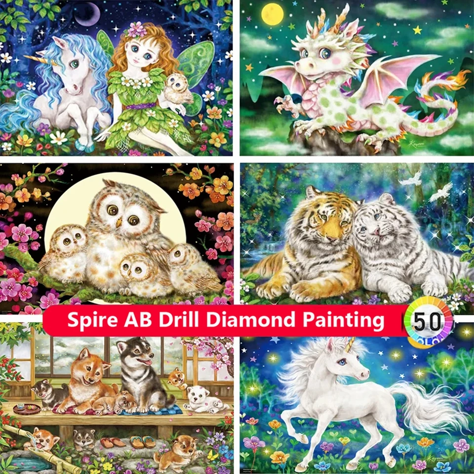 

Fantasy Animal AB Diamond Painting Unicorn Tiger Owl Embroidery Art DIY Cross Stitch Kits Mosaic Handicraft Home Decor Kids Gift