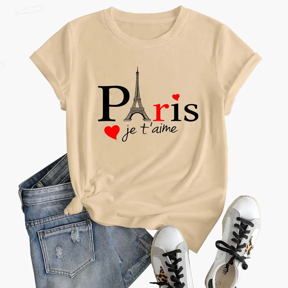 

tops y2k Eiffel Tower letters Print Fashion Summer Women's funny t shirts Women elegant clothing casual Top t-shirt