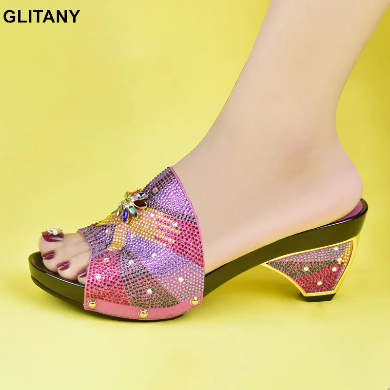 

African Women Wedding Shoe Woman Open Toe Yellow Ladies Pumps Women Shoes Fashion Party Wedding Shoes Decorated with Rhinestone