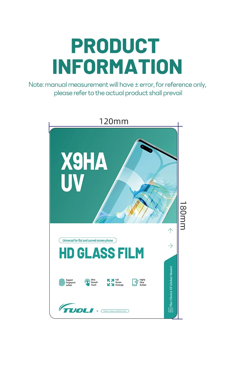 TUOLI X9HA 50 шт. UV HD новая прозрачная мягкая стеклянная пленка, листовая наклейка, отверждение для TPU TL168, гидрогелевая защитная пленка для экрана, машина для резки