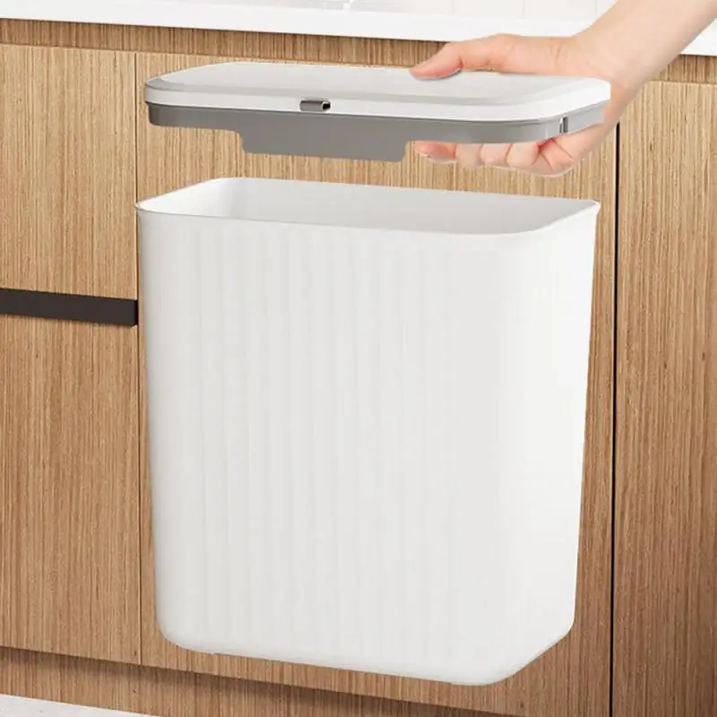 Wall Mounted Kitchen Trash Can Large Capacity Kitchen Garbage Cans with Lid Hanging Trash Bin for Bathroom Cabinet Door