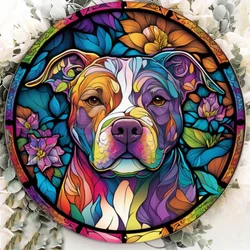 Aluminum Metal Sign Pit Bull, Stained Glass Look Sign, Metal Wreath, Wall Art, Home Decor, 8x8Inch, 1Pc