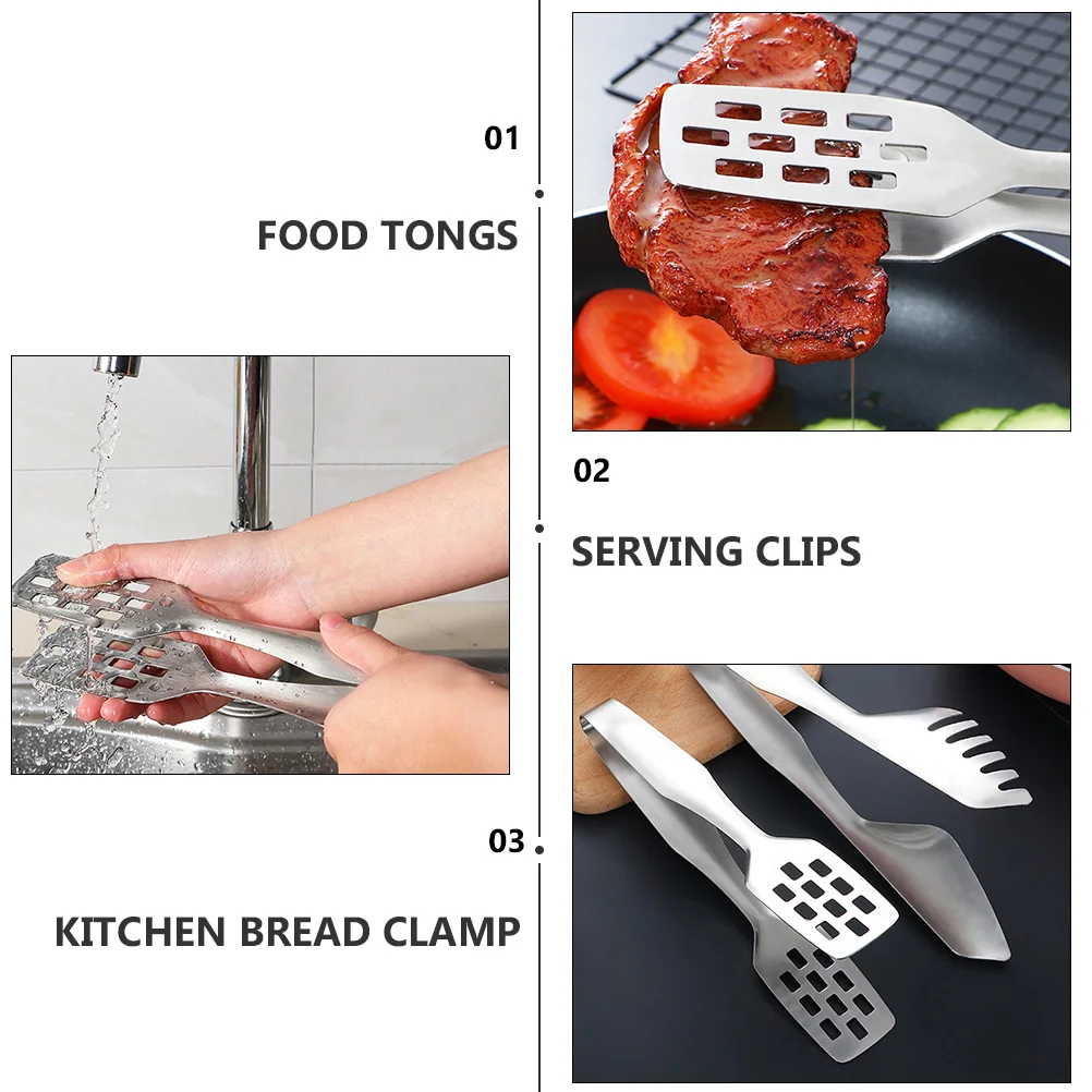 

2 Pcs Food Clip Kitchen Bread Clamps Cooking Tongs Steak Clips Candy Stainless Steel