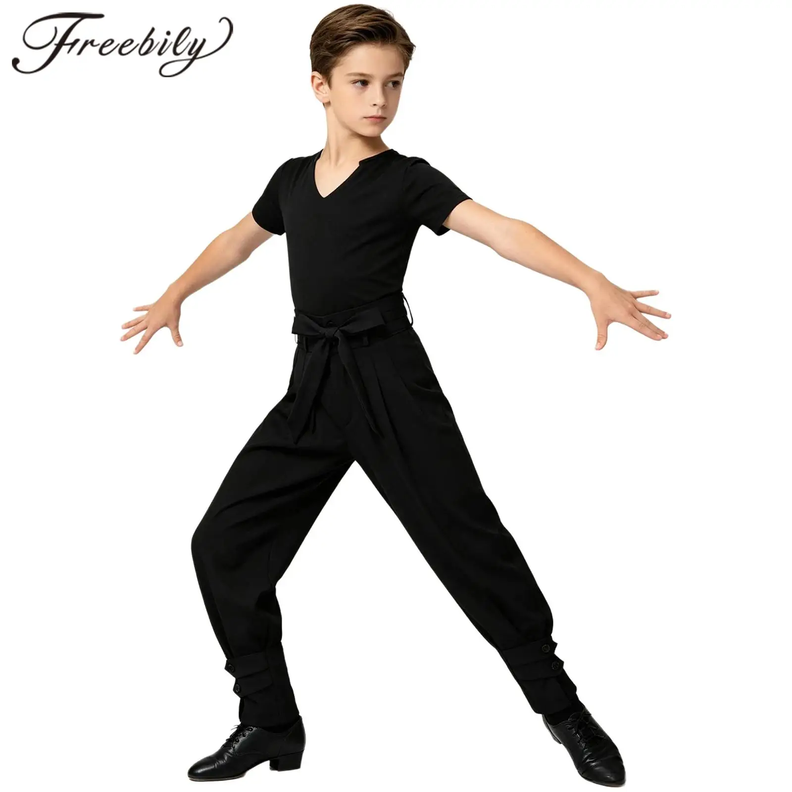 

Boys Latin Dance Clothing Outfit Kids Children Rumba Cha Cha Samba Dancing Dancewear for Stage Performance T-shirt + Pants Suits