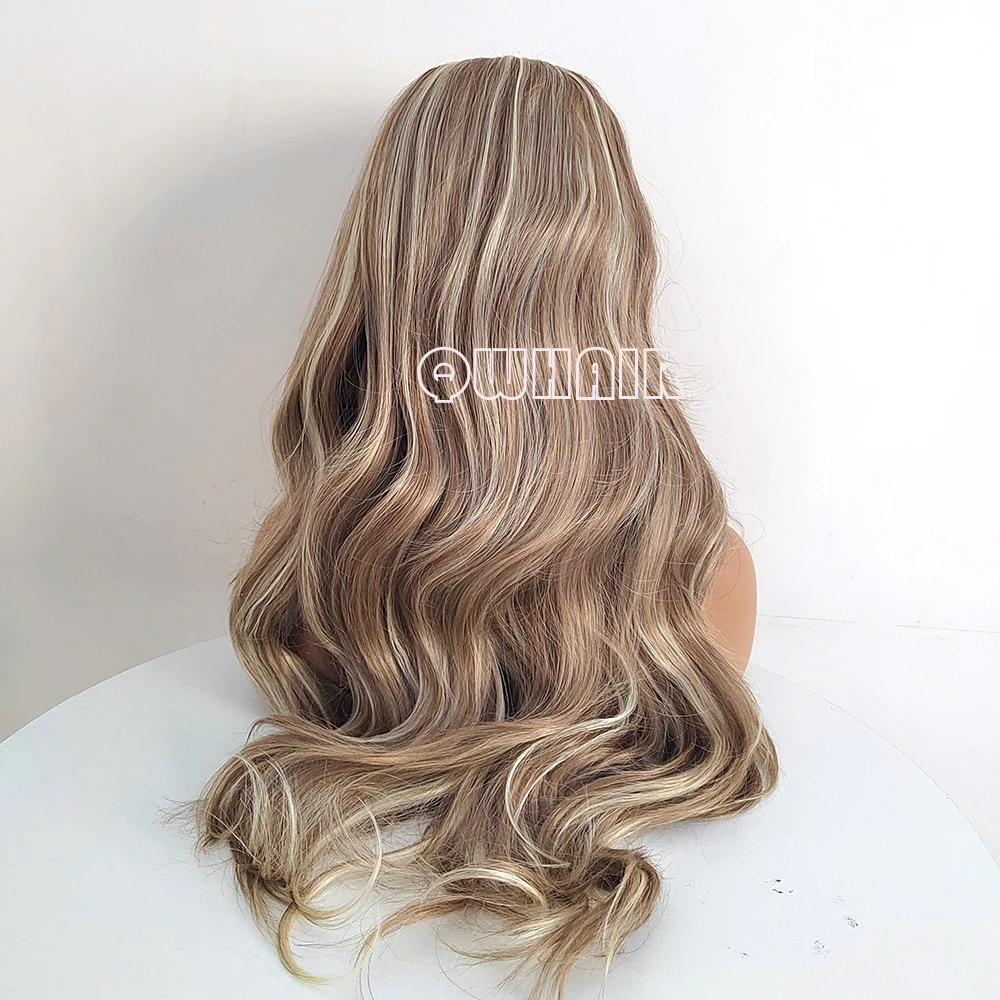 QW Wavy Hair Blonde Highlights Body Wave Synthetic Lace Front Wigs for Women  Frontal Wigs Cosplay Glueless Heat Resistant Fiber