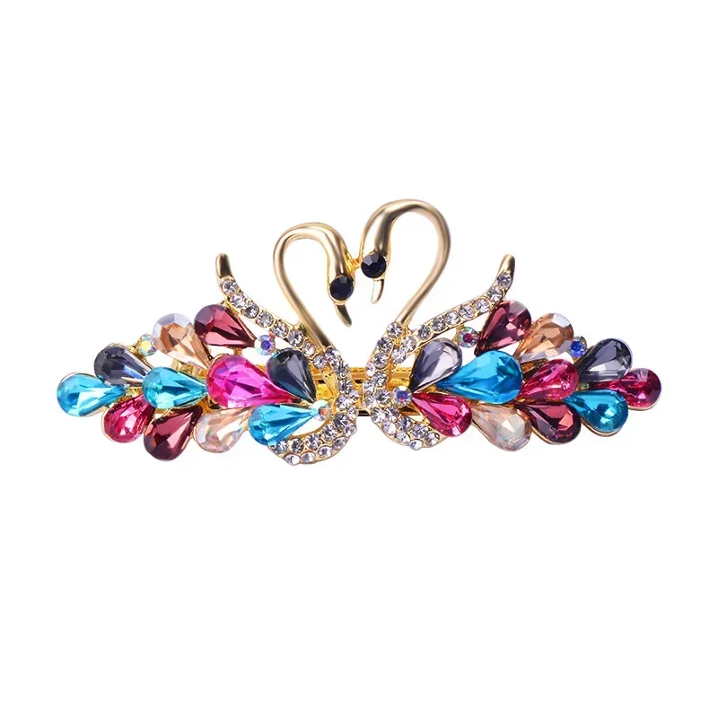 Gold Swan Hair Clips Colorful Rhinestones Headwear Novelty Swan Barrettes Beautiful Woman Hair Accessories Mixed Color Wholesale